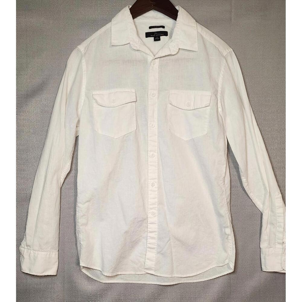 Marc Anthony Shirt Men's Small White Slim Fit Casual Stretch Long Sleeve Button